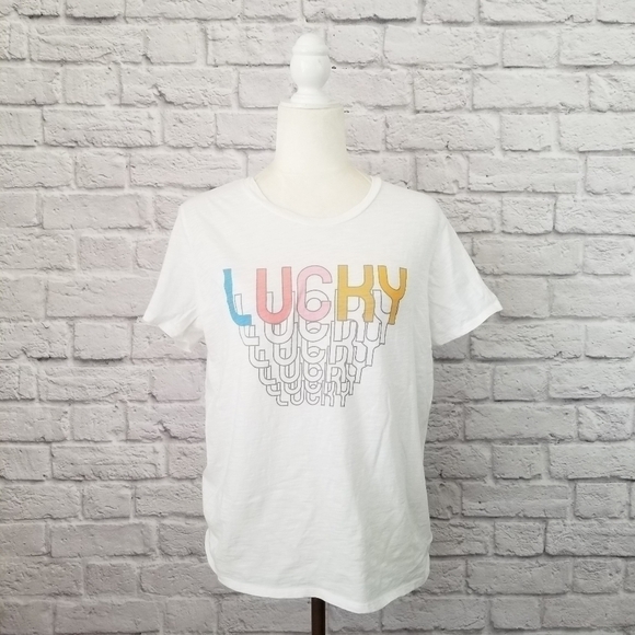 Lucky Brand white Lucky multicolor graphic print t-shirt size L - Picture 2 of 9
